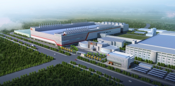 A bird's-eye view of SK Hynix plants including the new plant (C2F) in Wuxi, China.