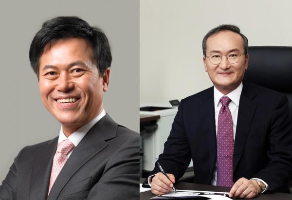 SK Telecom vice chairman Park Jung-ho, left, and SK Hynix CEO Lee Seok-hee Image: SK Hynix